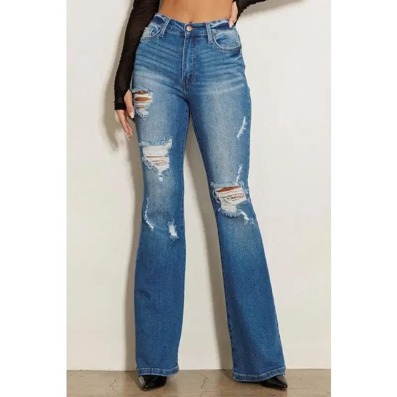 High Rise Distressed Flare Jeans