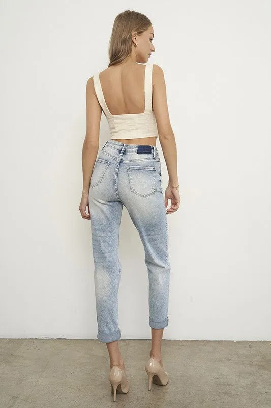 High Rise Ripped Girlfriend Jeans