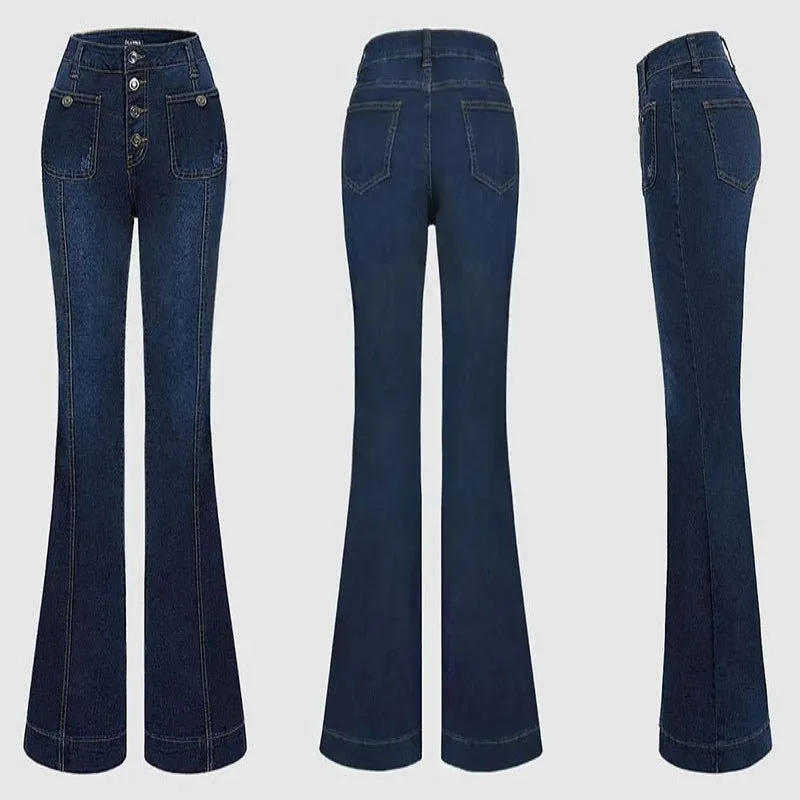 High Waist Multiple Buttons Slim Fit Denim Women's Pants Jeans