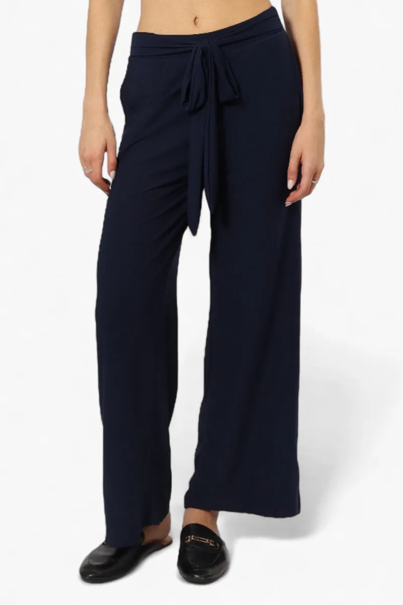 International INC Company Solid Belted Palazzo Pants - Navy