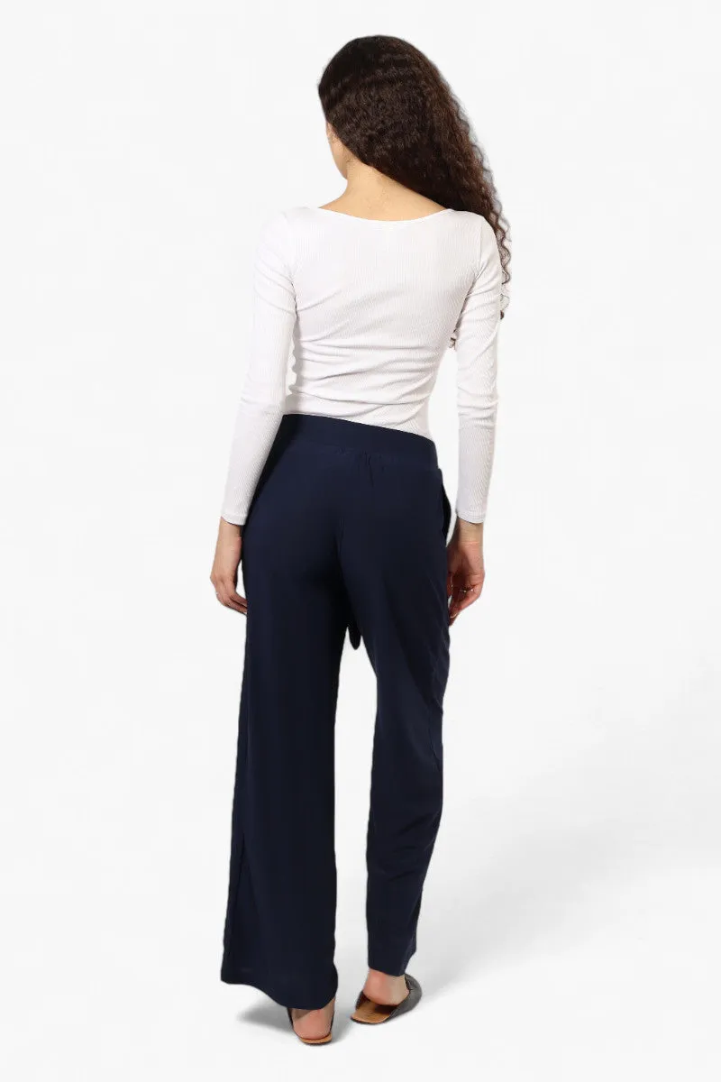 International INC Company Solid Belted Palazzo Pants - Navy