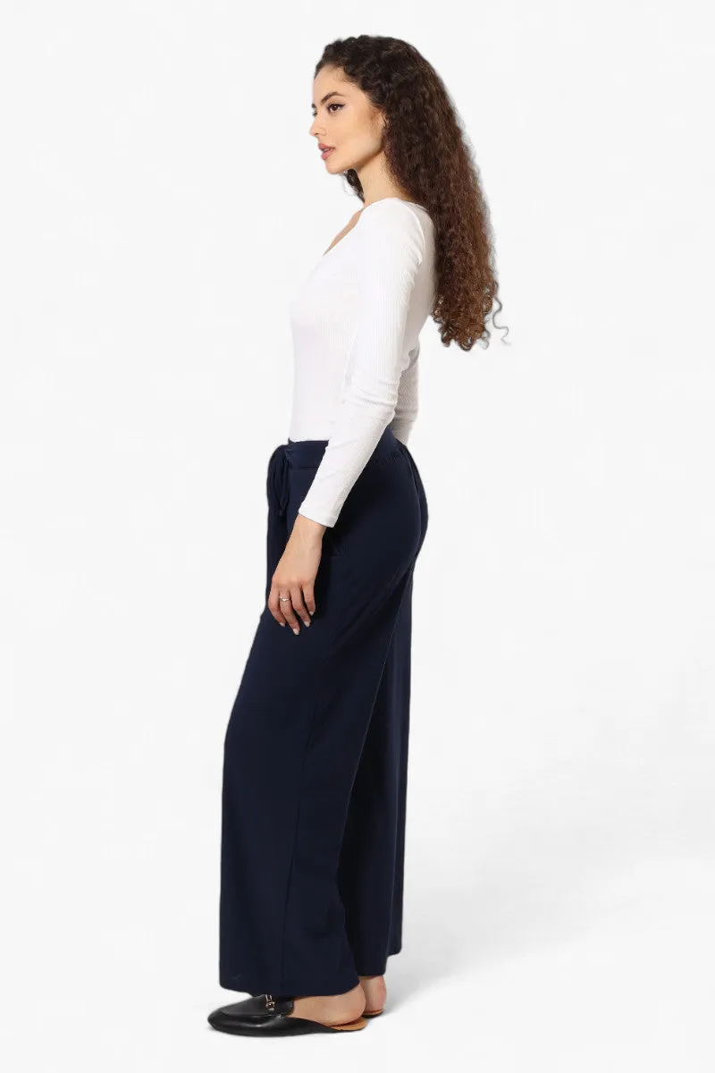 International INC Company Solid Belted Palazzo Pants - Navy