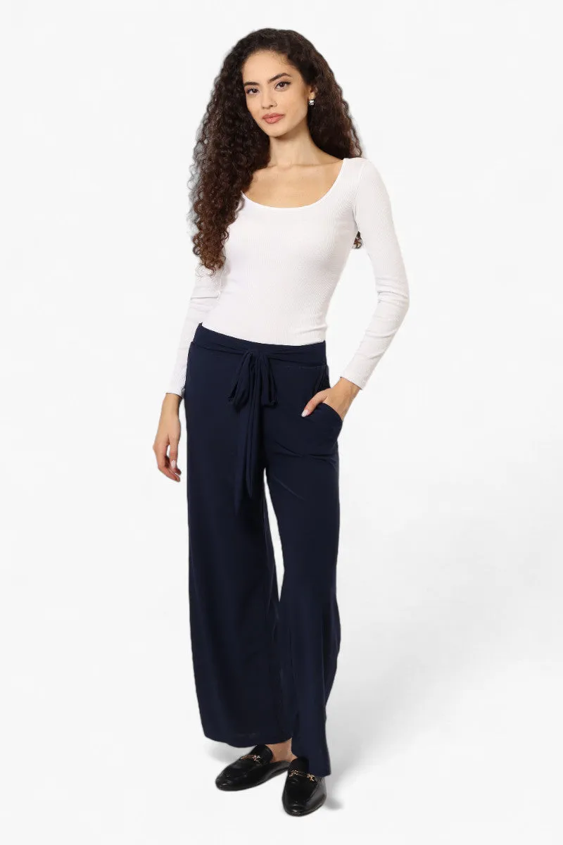 International INC Company Solid Belted Palazzo Pants - Navy