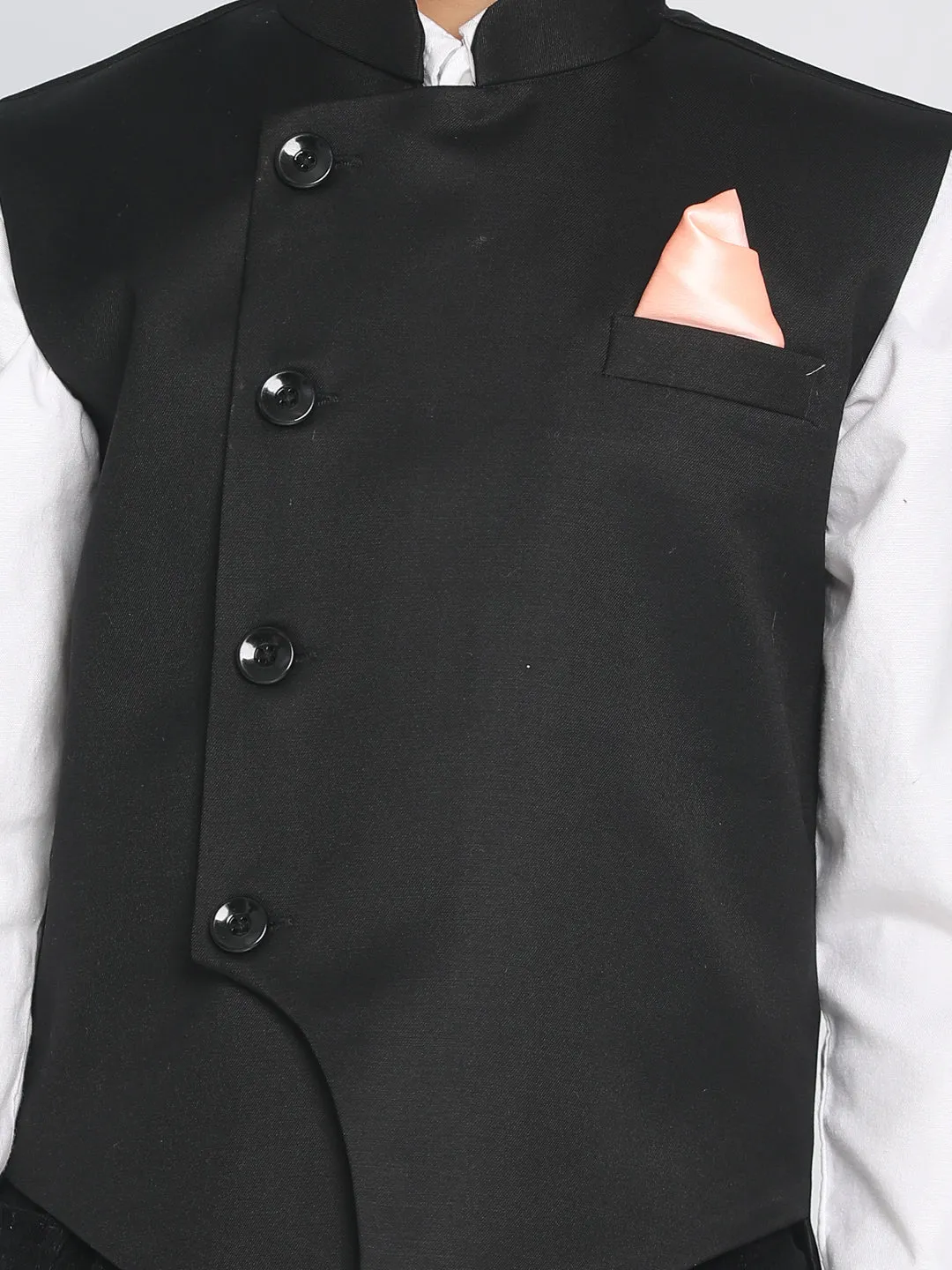 Jashvi Black Cotton Blend Twill Nehru Jacket