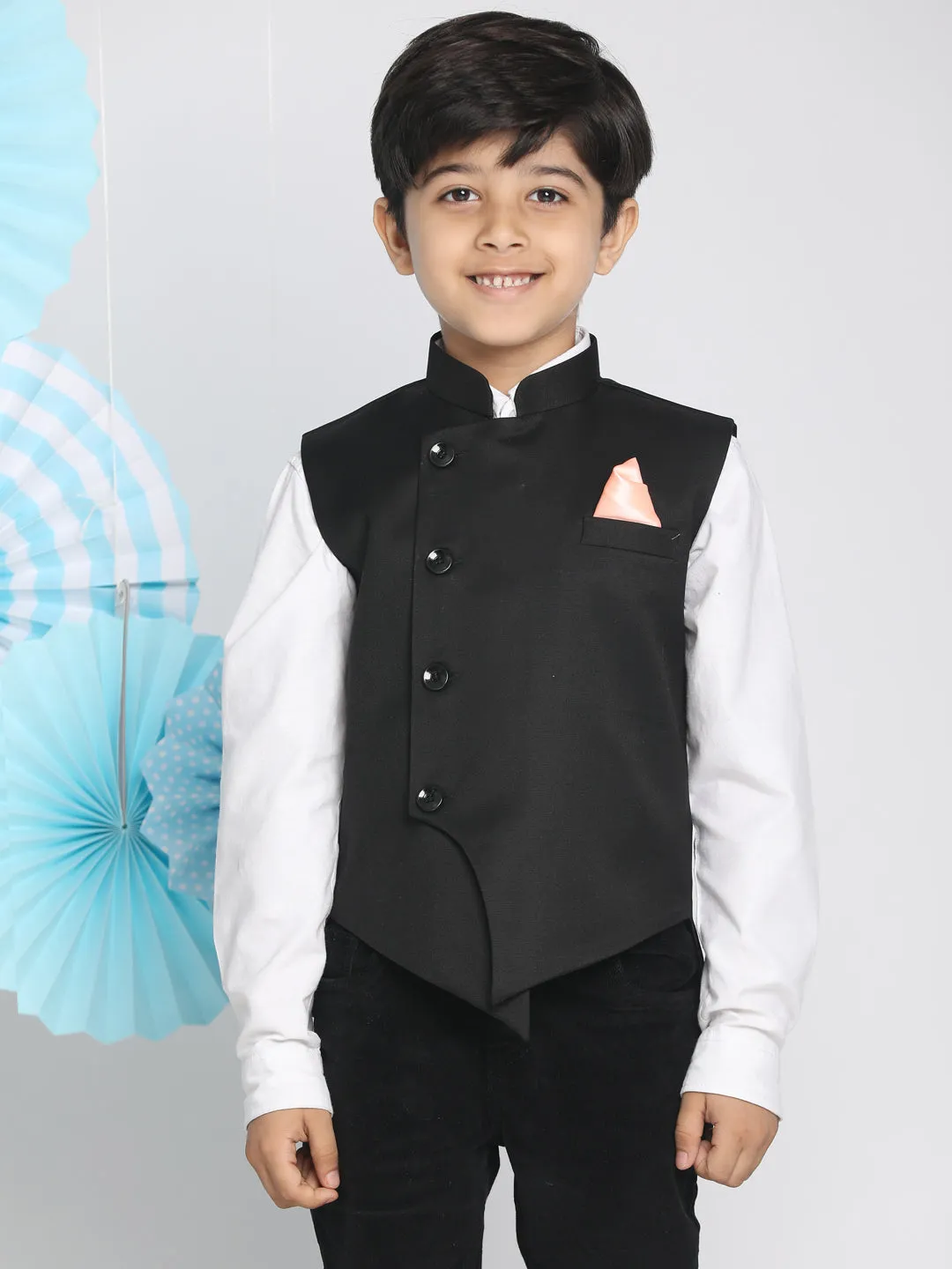 Jashvi Black Cotton Blend Twill Nehru Jacket