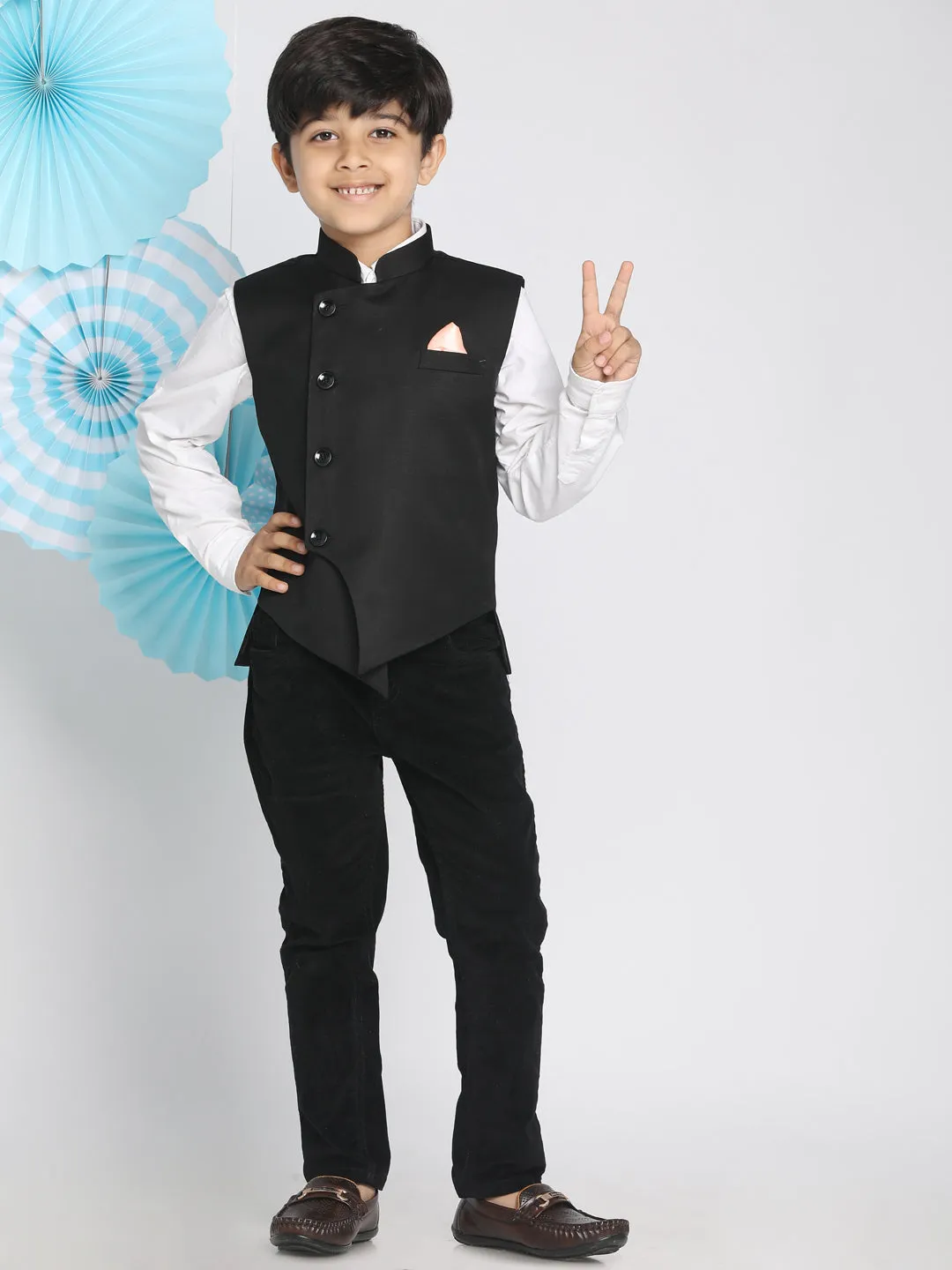 Jashvi Black Cotton Blend Twill Nehru Jacket