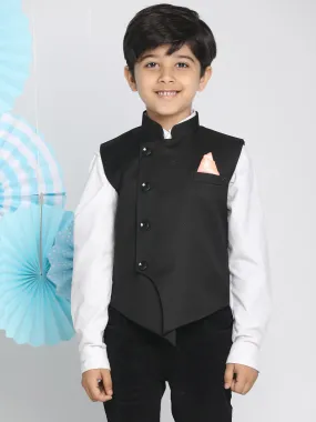 Jashvi Black Cotton Blend Twill Nehru Jacket