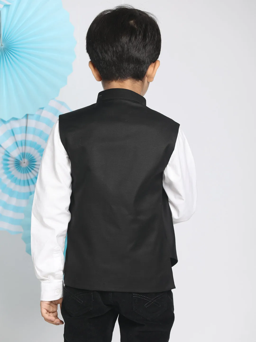 Jashvi Black Cotton Blend Twill Nehru Jacket