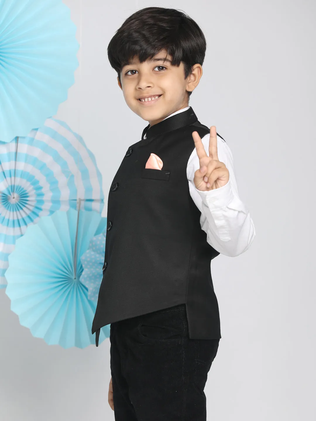 Jashvi Black Cotton Blend Twill Nehru Jacket