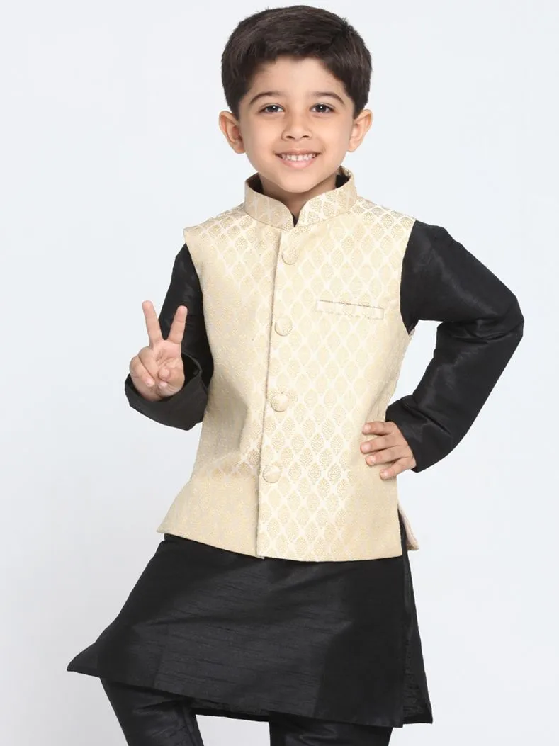 Jashvi Boys Beige Cotton Silk Blend Nehru Jacket