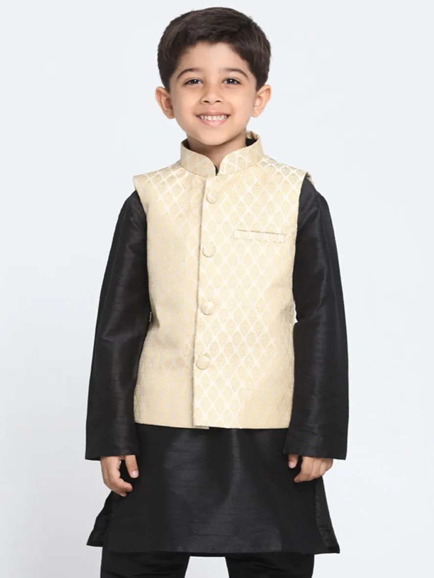 Jashvi Boys Beige Cotton Silk Blend Nehru Jacket