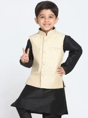 Jashvi Boys Beige Cotton Silk Blend Nehru Jacket