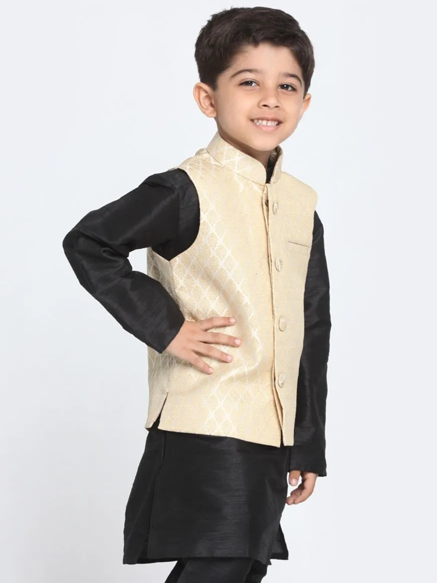 Jashvi Boys Beige Cotton Silk Blend Nehru Jacket