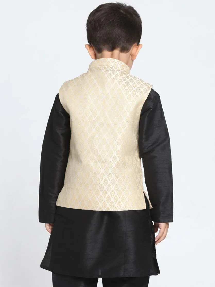 Jashvi Boys Beige Cotton Silk Blend Nehru Jacket