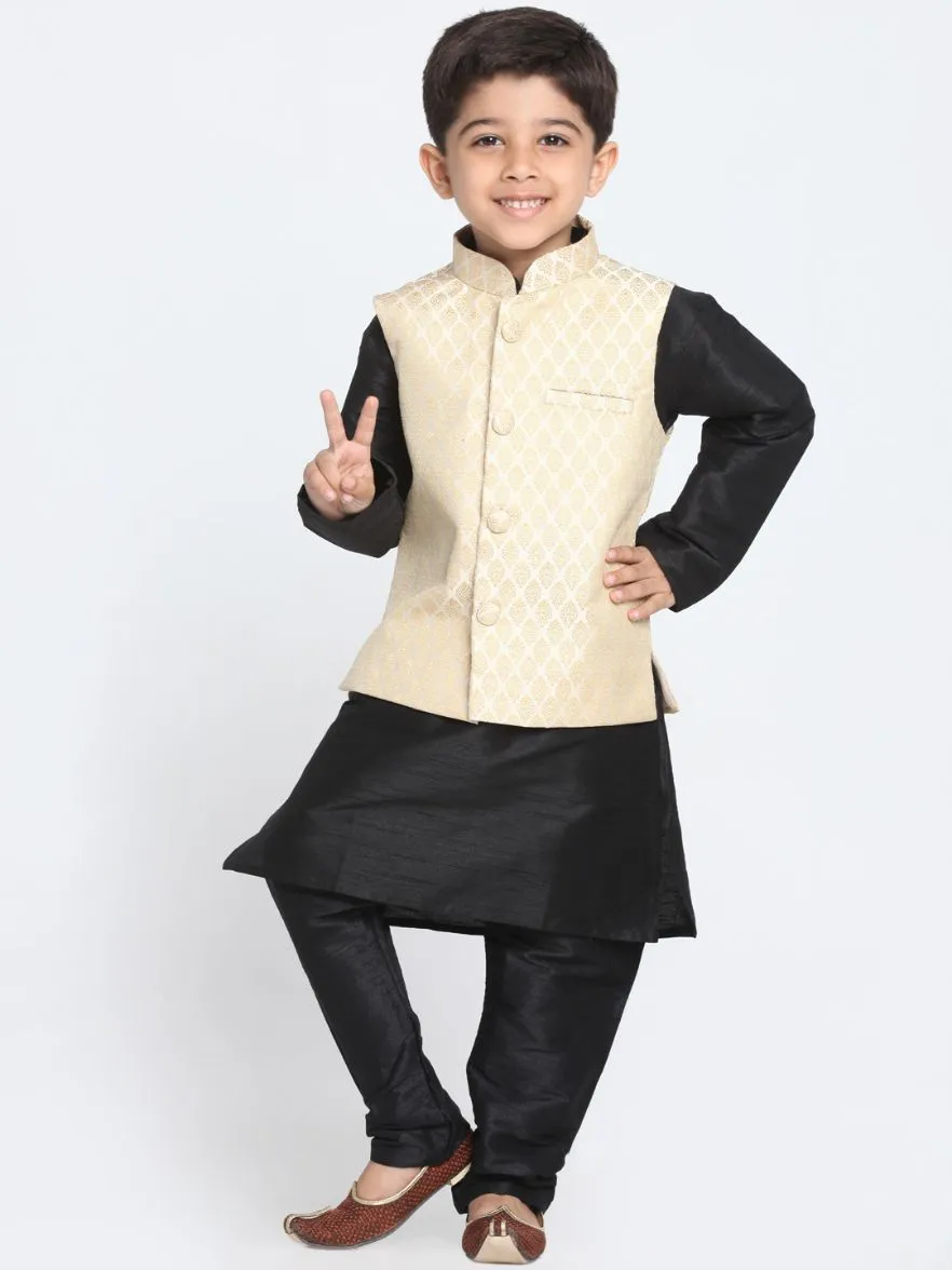 Jashvi Boys Beige Cotton Silk Blend Nehru Jacket