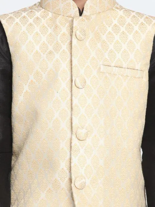 Jashvi Boys Beige Cotton Silk Blend Nehru Jacket