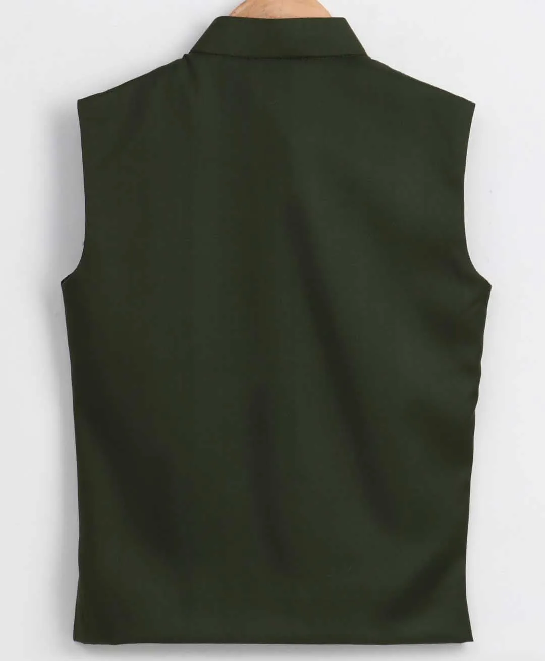 Jashvi Boy's Dark Green Cotton Blend Twill Nehru Jacket