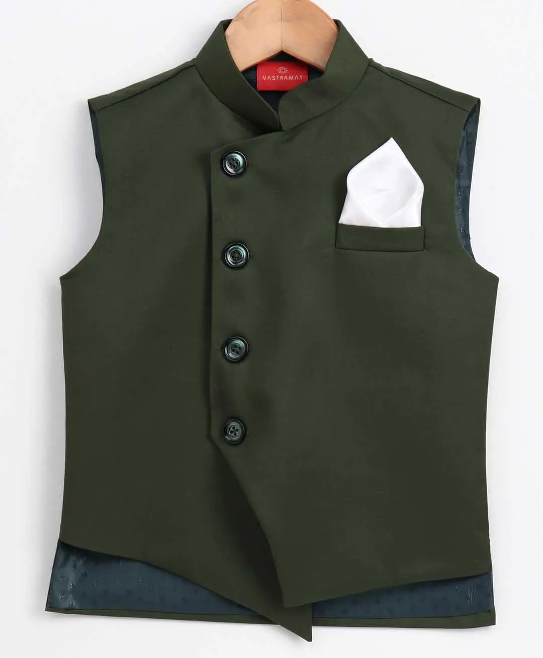 Jashvi Boy's Dark Green Cotton Blend Twill Nehru Jacket