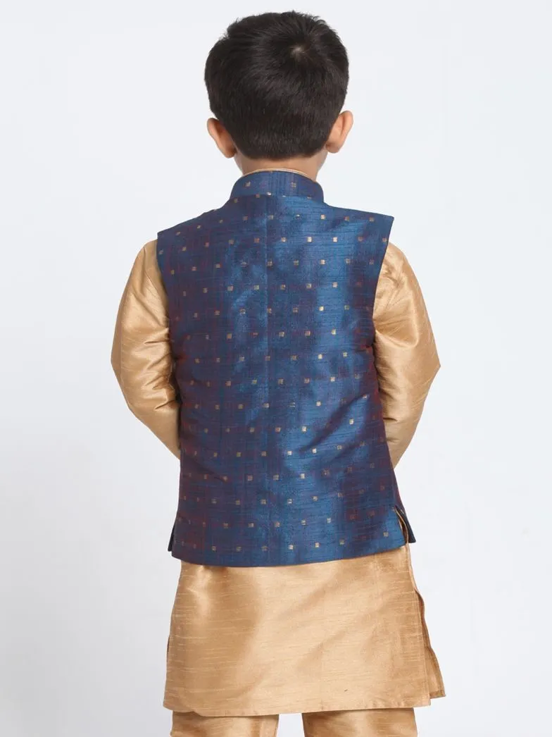 Jashvi Boys Deep Blue Cotton Silk Blend Nehru Jacket