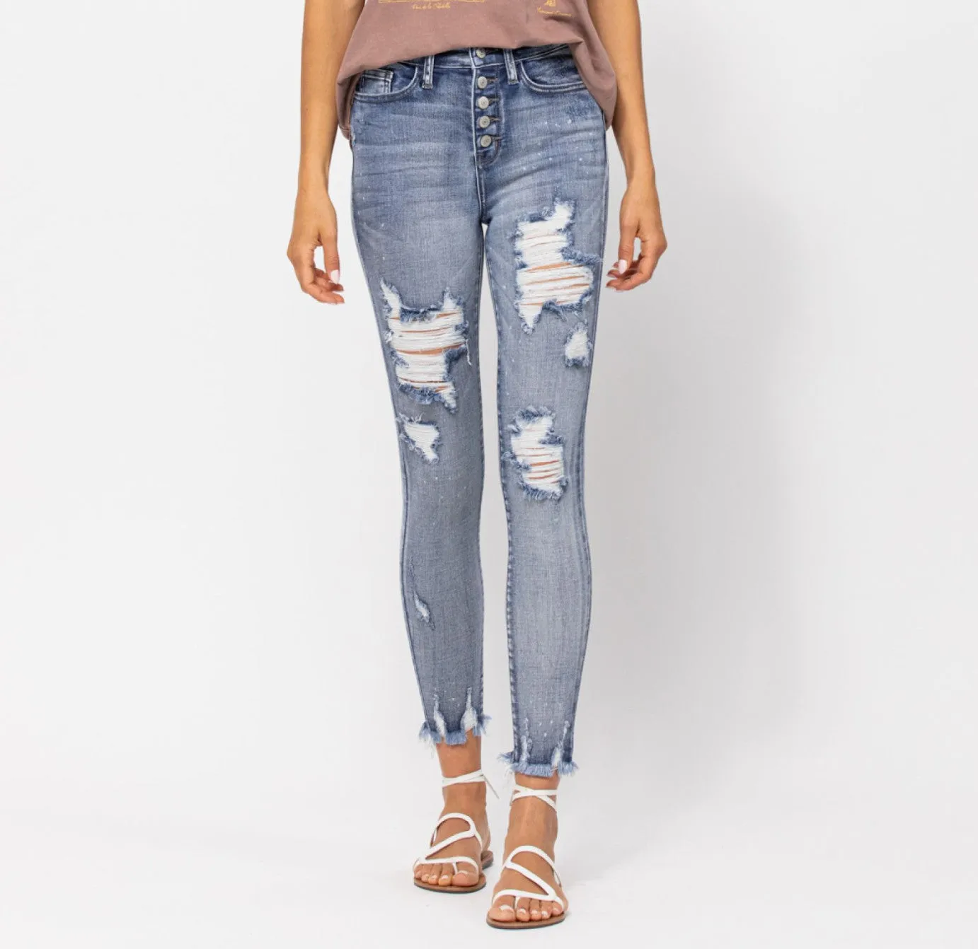 JB HI-WAIST BLEACH SPLASH SKINNY JEANS