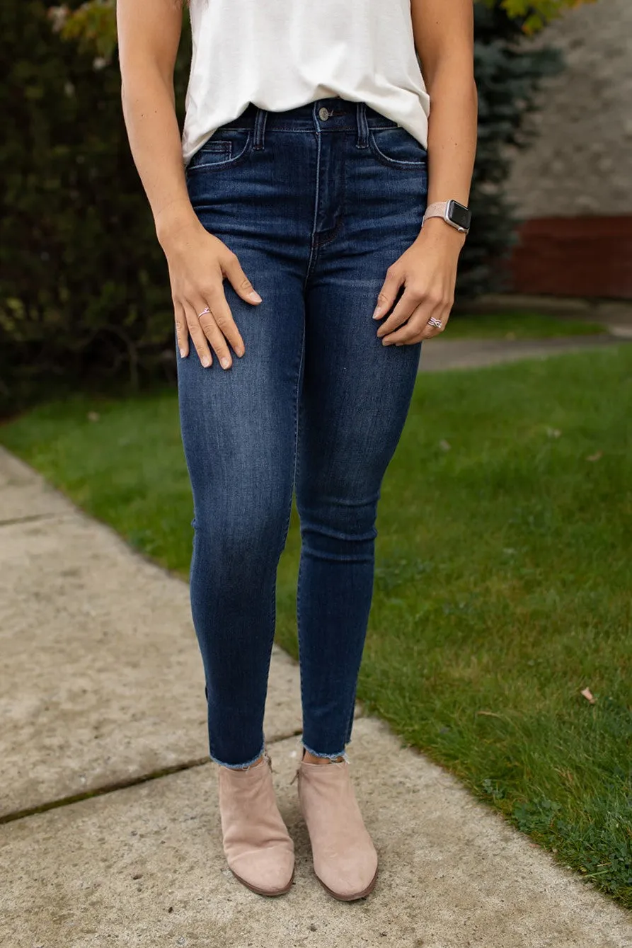 Judy Blue Serena Side Slit Skinny Jeans (0-24) - Dk Wash