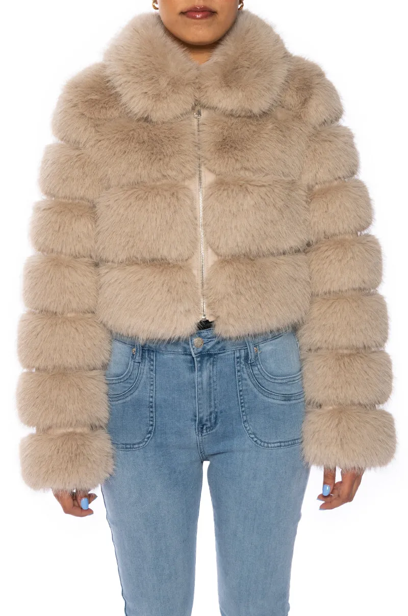 KHOKHO TAN FAUX FUR JACKET