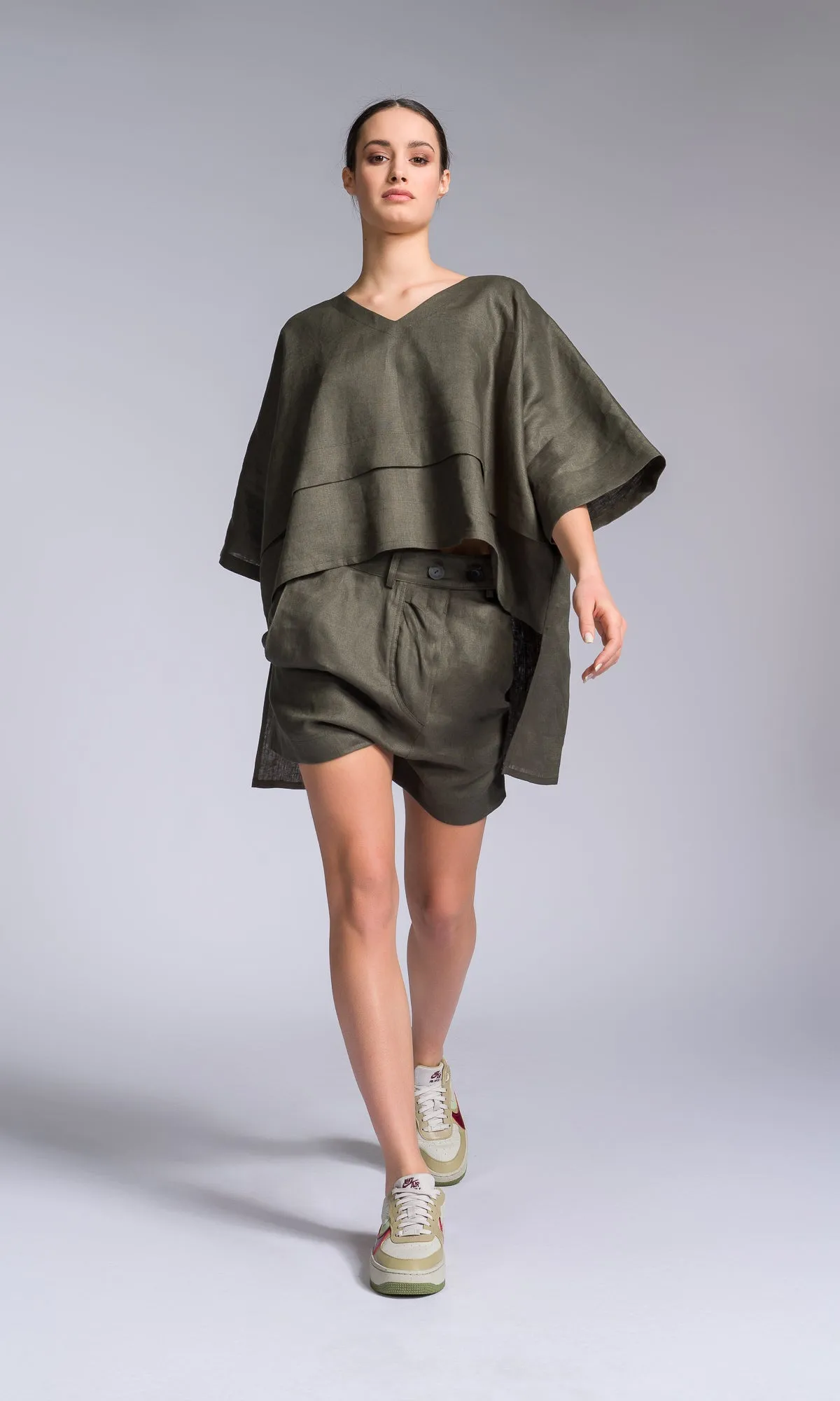 Linen Kimono Blouse with High-low Hem