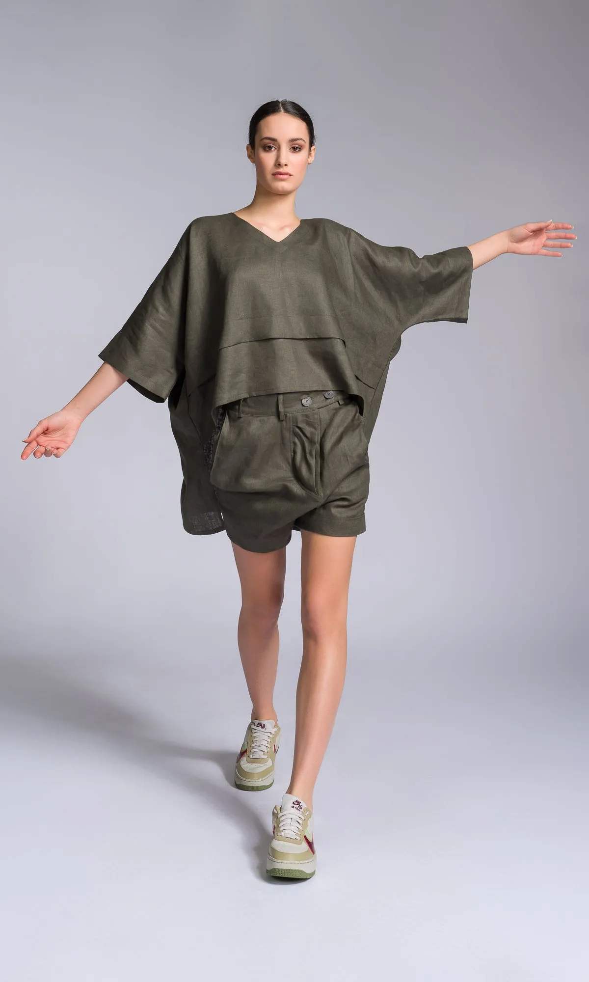 Linen Kimono Blouse with High-low Hem