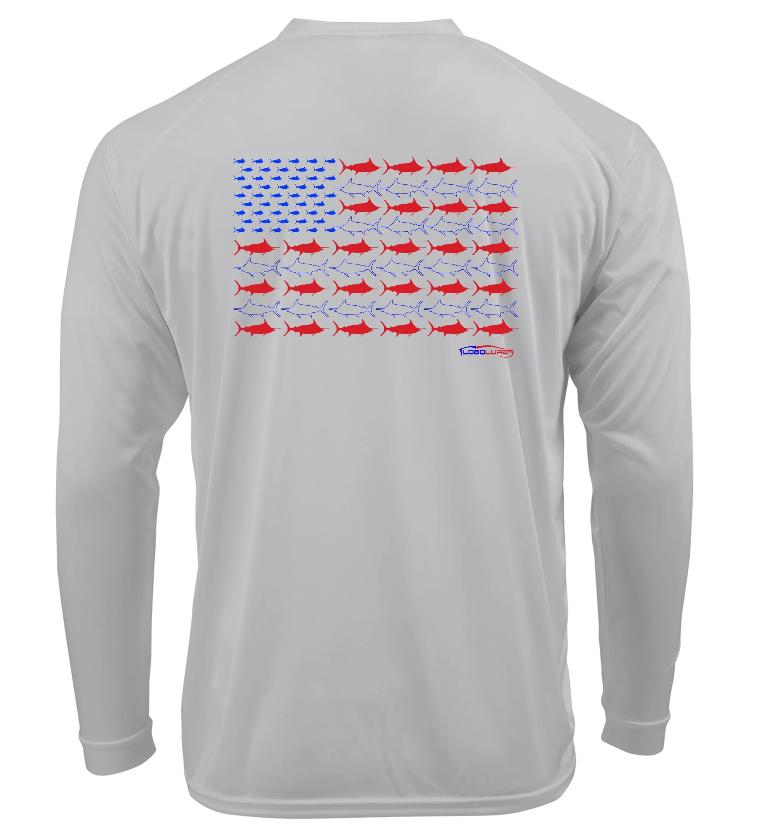 Lobo Lures Americano Patriotic Marlin Long Sleeve Performance UPF 50  T-Shirt