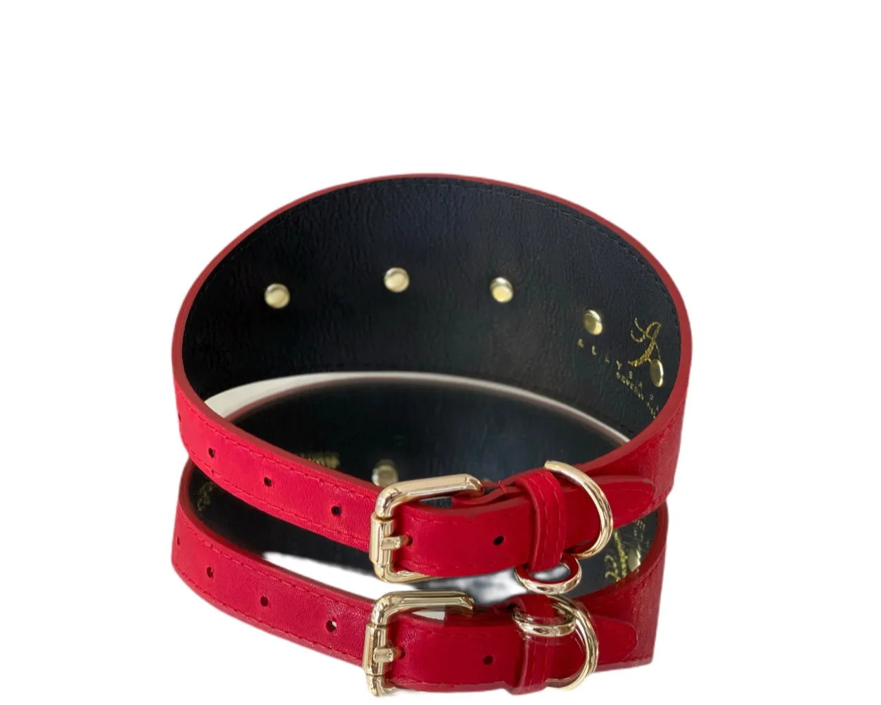 Luxury Pet Fashion Red Distressed Italian Leather With Vintage Star Rivets