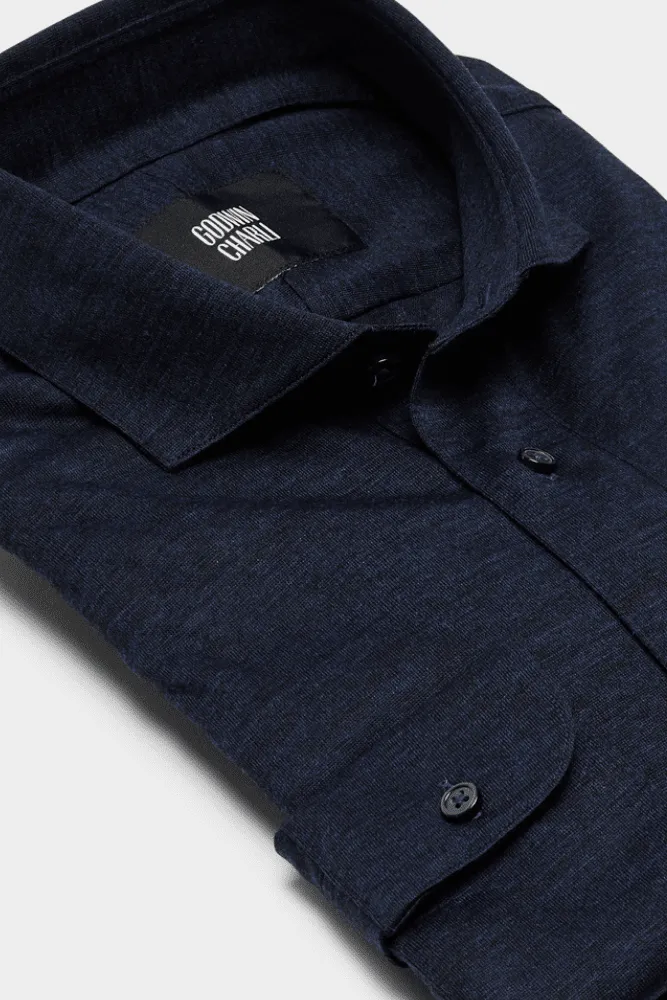 Magnus Long Sleeve Polo Shirt - Navy Merino Wool