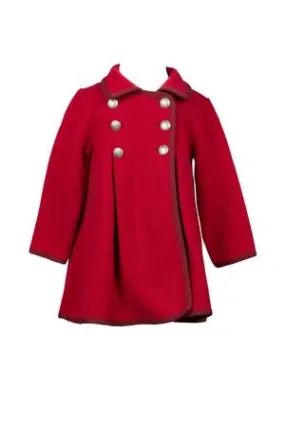 Marae Princess Bow Back Coat, Solid Red with Burgandy Trim