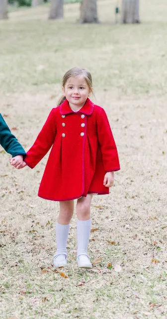 Marae Princess Bow Back Coat, Solid Red with Burgandy Trim