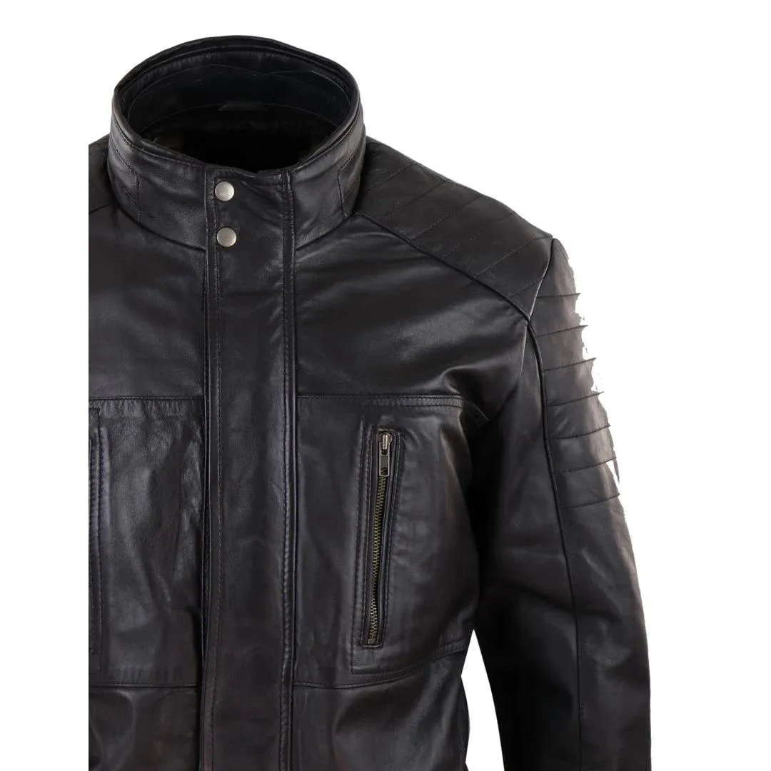 Mens 3/4 Real Leather Jacket Safari Black Brown Zipped Winter Shooting