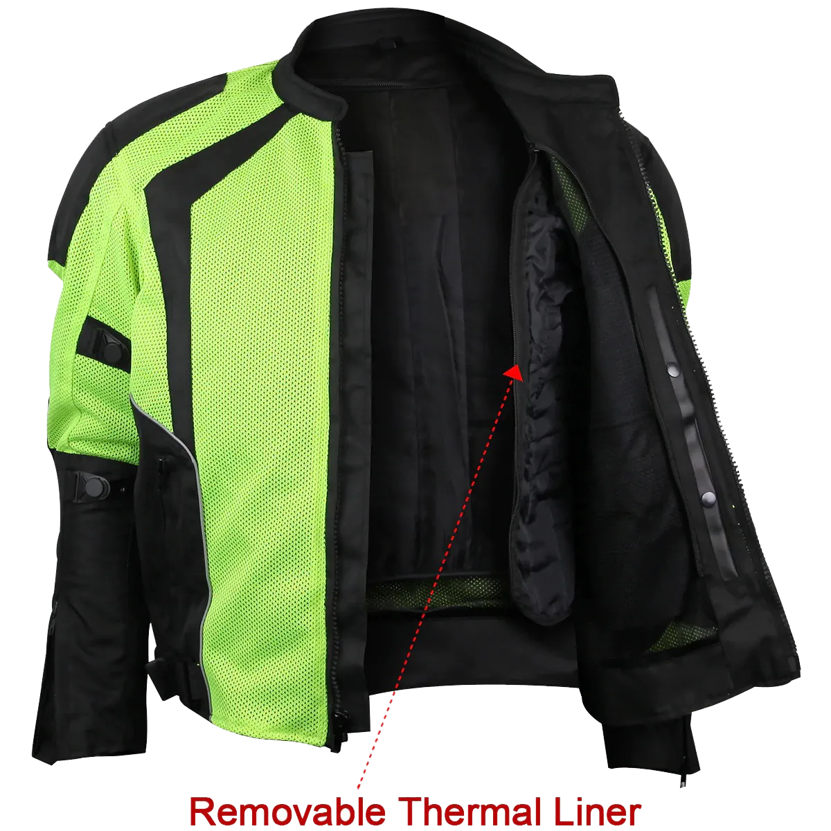 Mens Hi-Vis Mesh Motorcycle Jacket with CE Armor