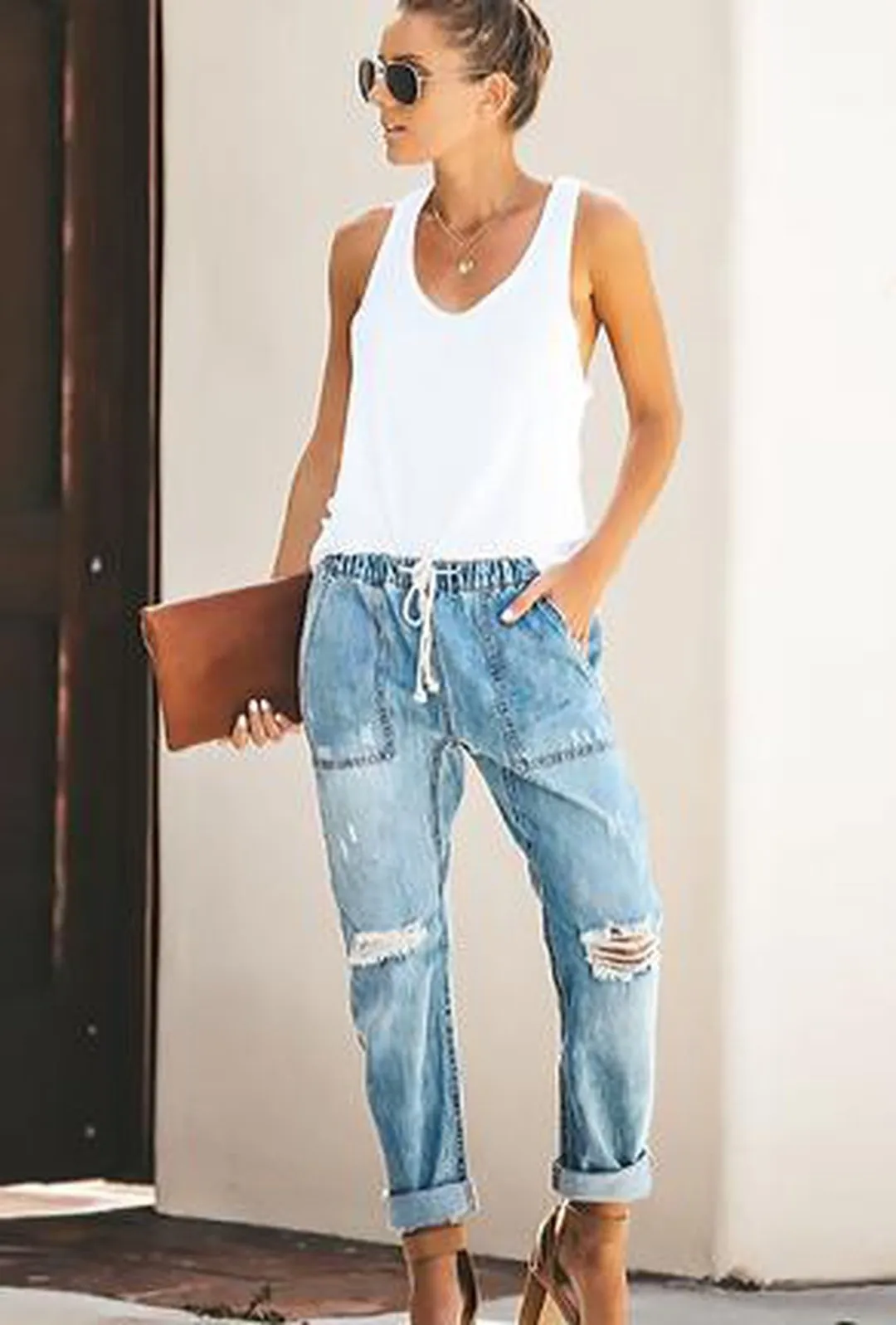 MOLLY - DISTRESSED HAREM BAGGY JEANS