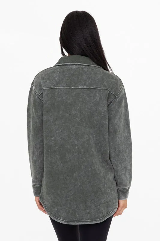 Mono B Forest Green French Terry Snap Button Shacket