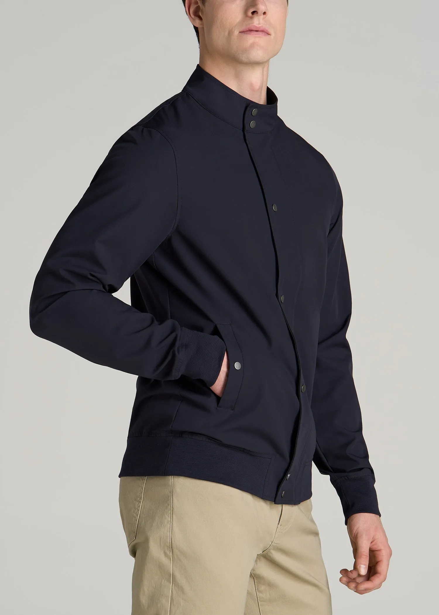 Motion Bomber Jacket for Tall Men in Deep Navy