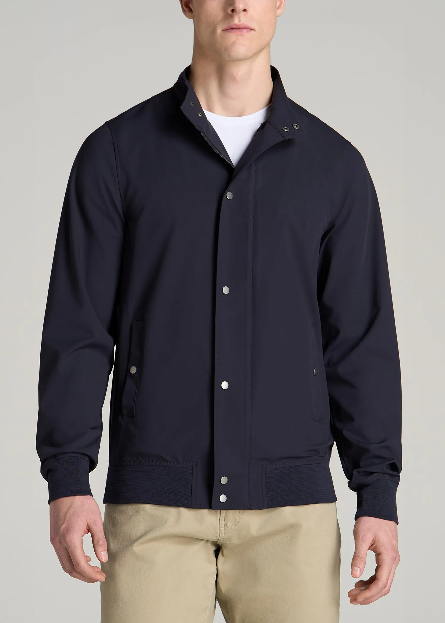 Motion Bomber Jacket for Tall Men in Deep Navy