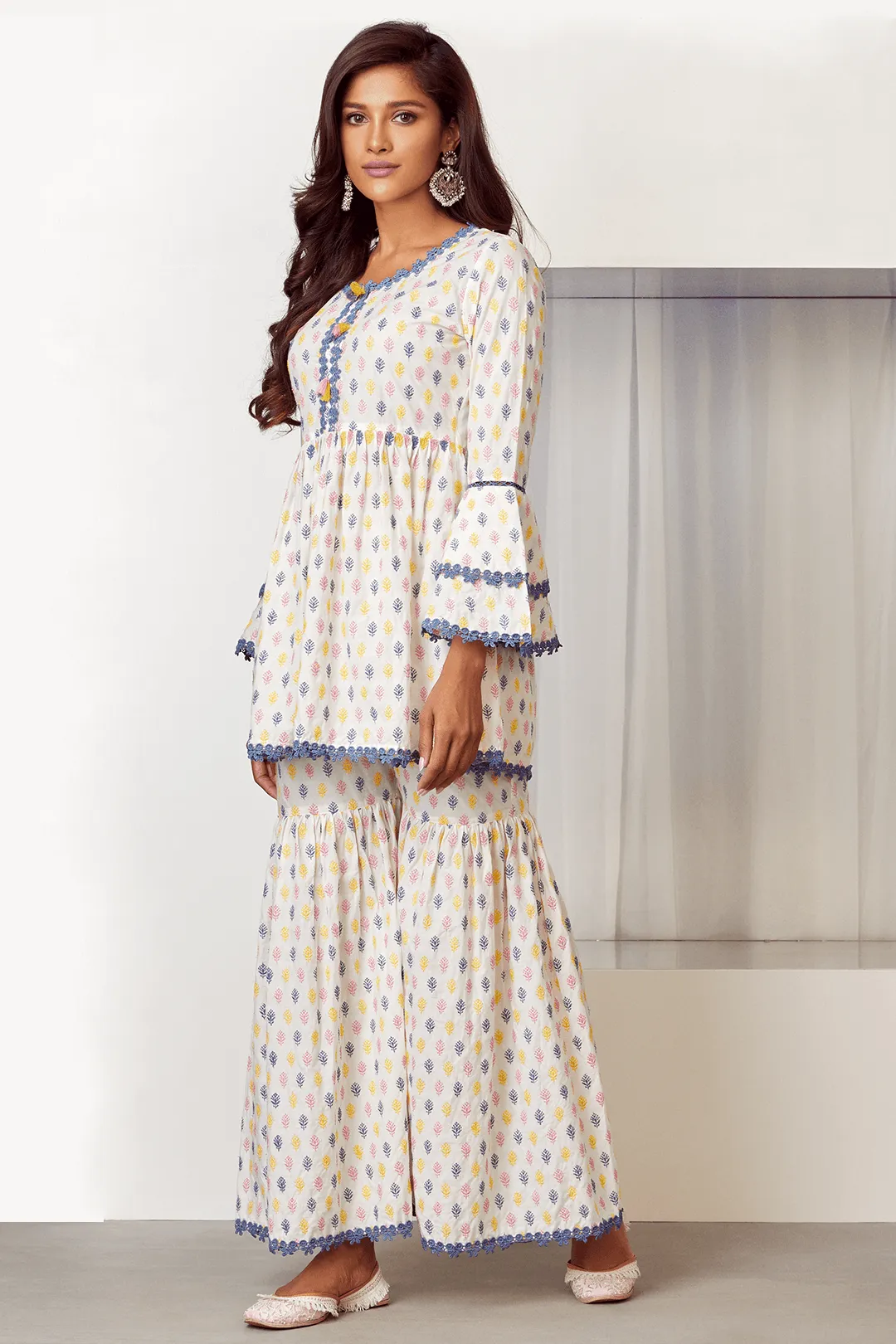 Mulmul Cotton Alpine Kurta With Alpine Sharara