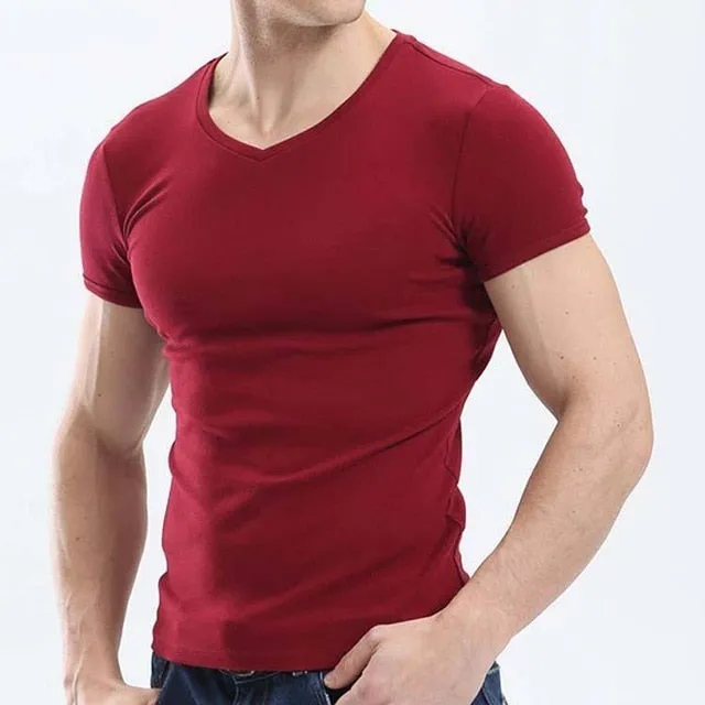 New Tops Men T Shirt Fitness T-shirts Mens V neck Man T-shirt For Male Tshirts M-4XL Plue Size B0667