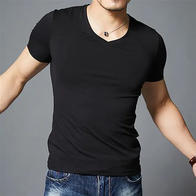 New Tops Men T Shirt Fitness T-shirts Mens V neck Man T-shirt For Male Tshirts M-4XL Plue Size B0667