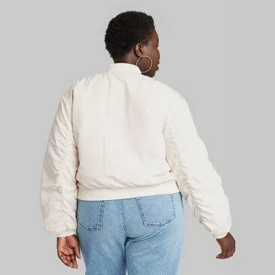 New - Women's Cargo Utility Cropped Bomber Jacket - Wild Fable Off-White XXL