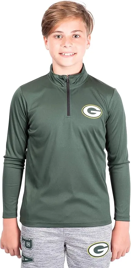 NFL Official Youth Super Soft Quarter Zip Long Sleeve T-Shirt|Green Bay Packers