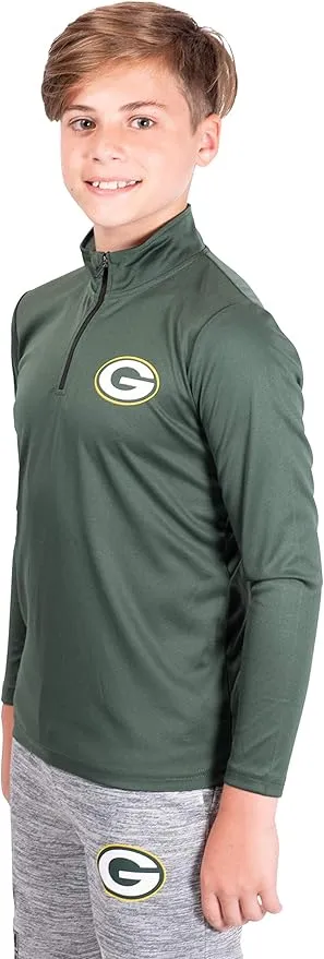 NFL Official Youth Super Soft Quarter Zip Long Sleeve T-Shirt|Green Bay Packers