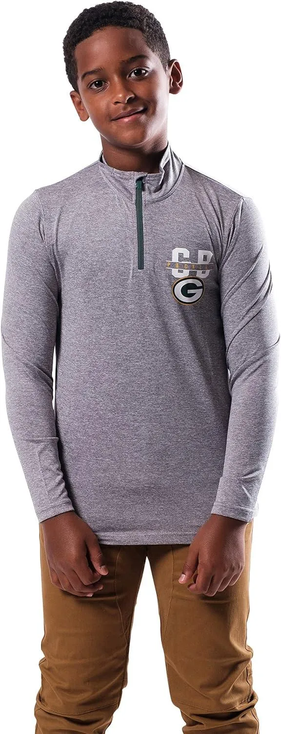 NFL Official Youth Super Soft Quarter Zip Long Sleeve T-Shirt|Green Bay Packers