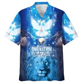 One Nation Under God Lion Hawaiian Shirt - Best Hawaiian Shirts - Christian Hawaiian Shirt