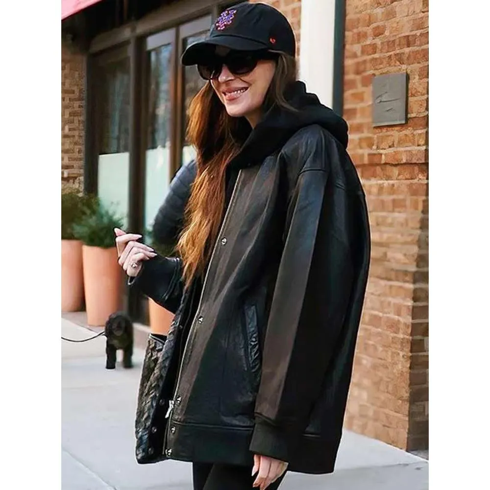 Oversized Bomber Leather Jacket