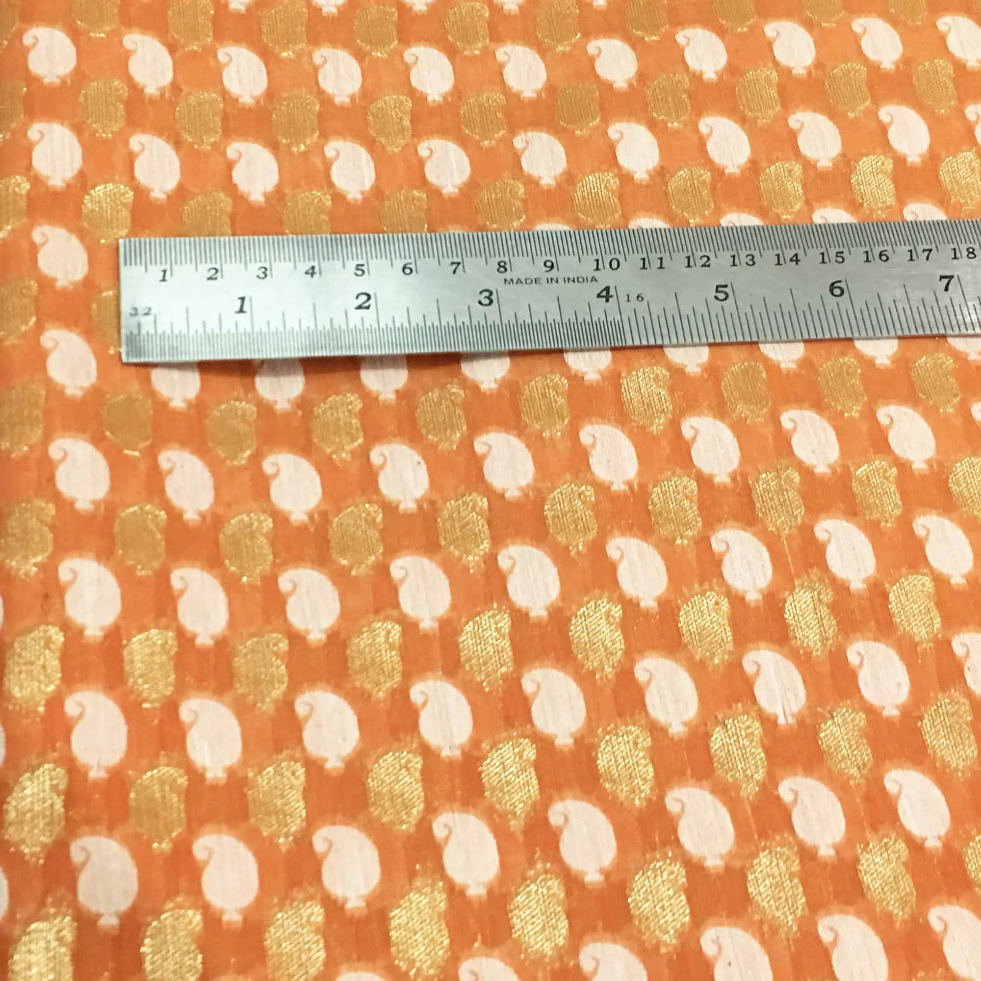 Peach and Gold Chanderi Silk Fabric