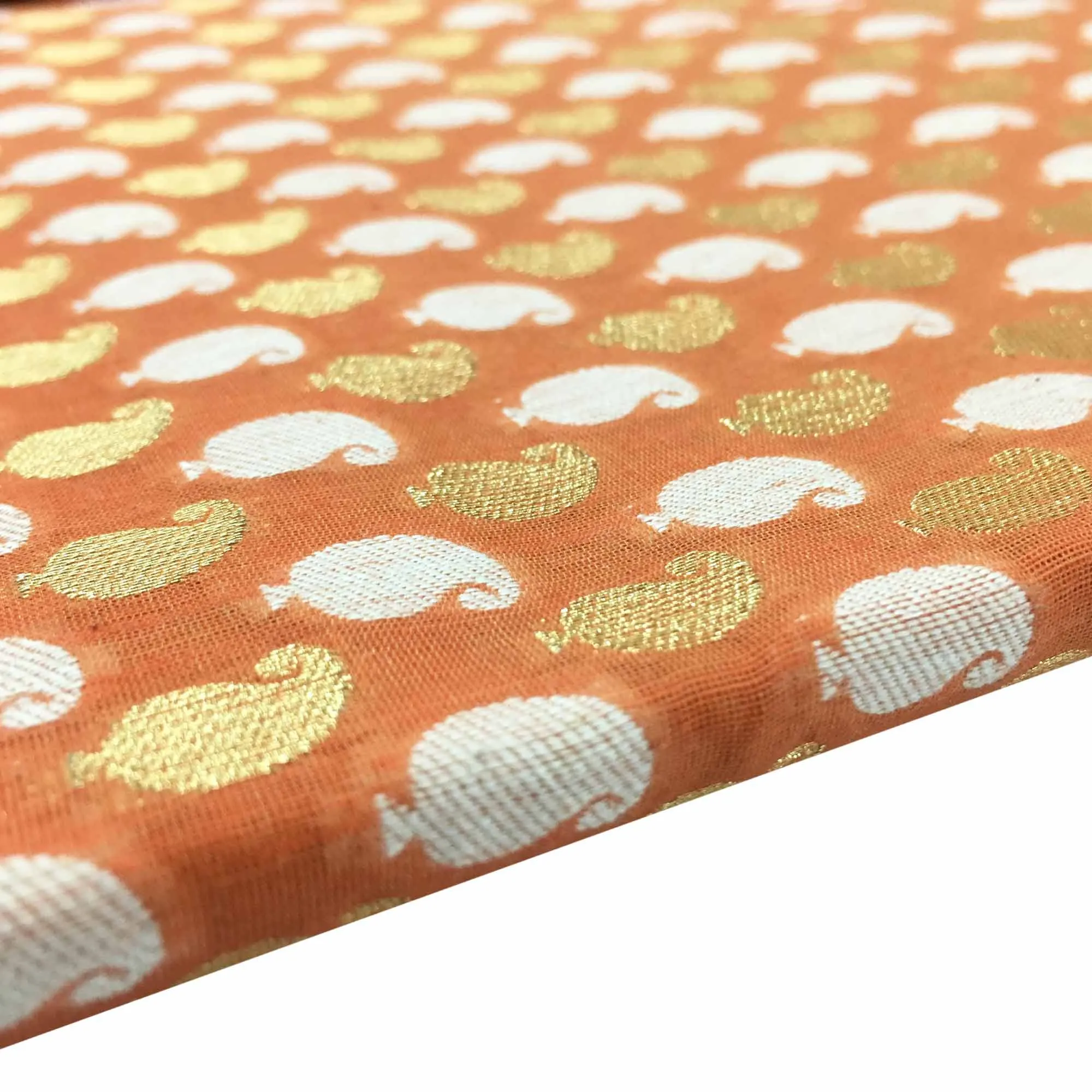 Peach and Gold Chanderi Silk Fabric